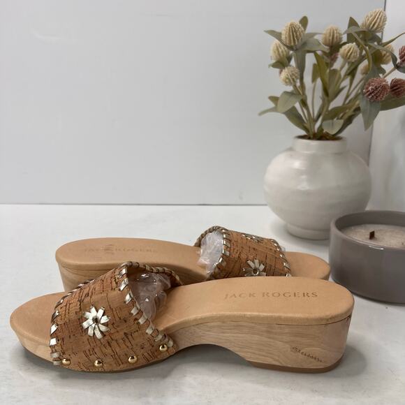 Collins Cork Sandal – Jack Rogers USA Jack Rogers Cork/Leather Breaker Clog Sandal Tan/Silver Women 9.5 Tried On